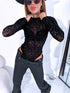 ROSE pattern mesh bodysuit "TO BLOOM HS9735" - BLACK