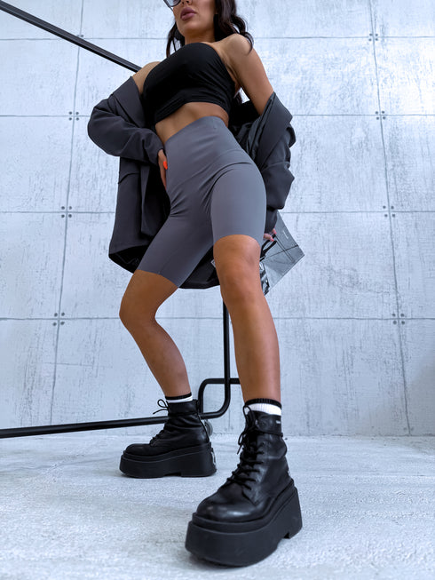 Paslaidinoši šortai su EXTRA aukštu juosmeniu - tamsiai pilki