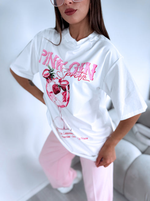 Marškinėliai "PINK GIN" KX8217 - BALTI