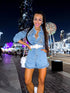 Blue Denim Romper "CRYSTAL LEAP" + BLACK BELT