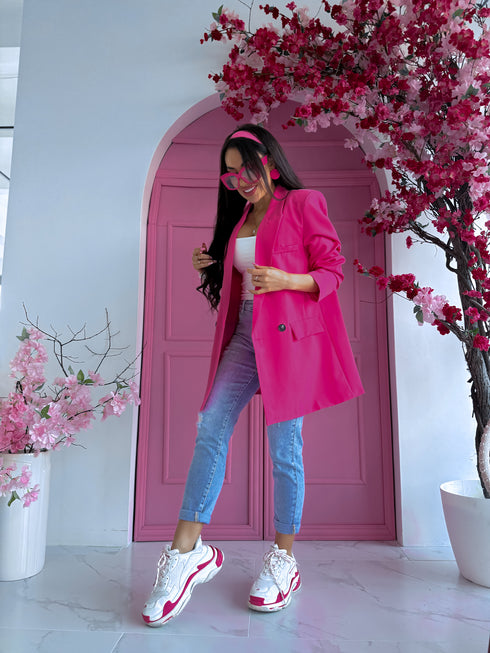 Oversize, klasikinis švarkas - ROŽINĖ