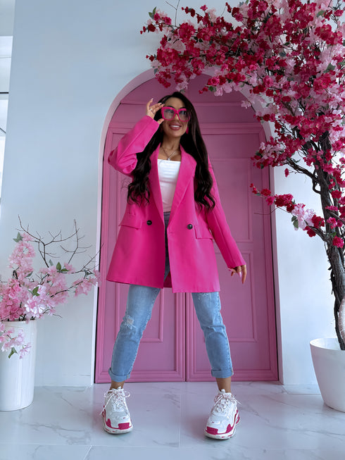 Oversize, klasikinis švarkas - ROŽINĖ