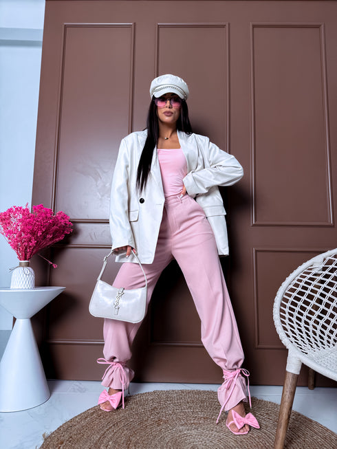 Light pink, basic top with a square neckline