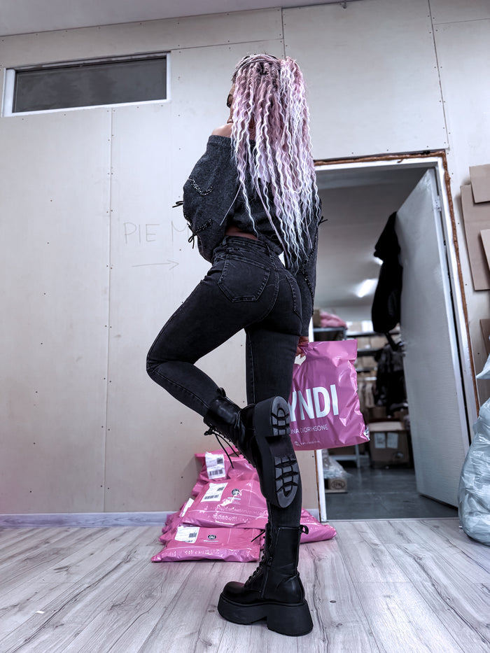 "STATES T5399-4" denim PUSH-UP pants - DARK GRAY