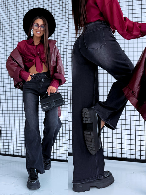 "DIAGONAL" džinsa bikses H850-5 - tumši pelēkas