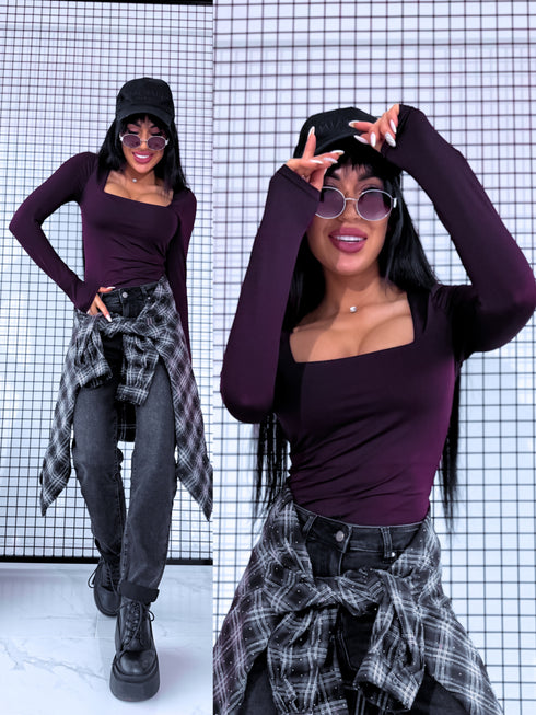 Baklažāna violets, basic PUSH-UP tops ar kvadrātveida izgriezumu PRE-ORDER