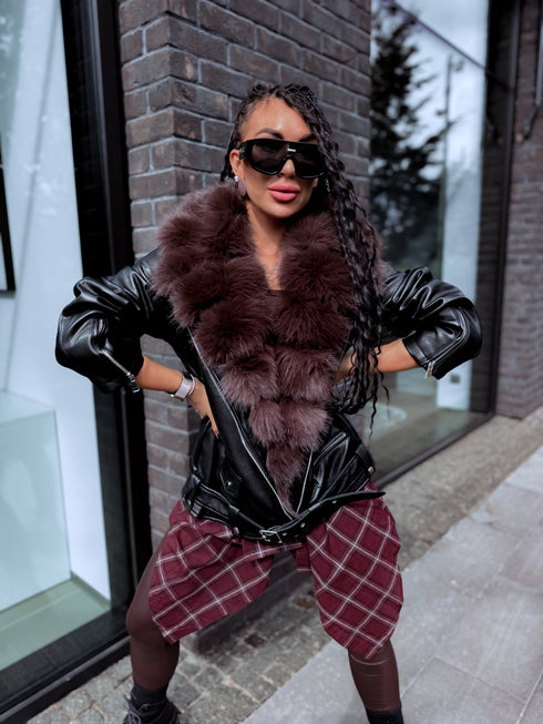 Black overcoat with choco fluff "LUX FUR" FL47