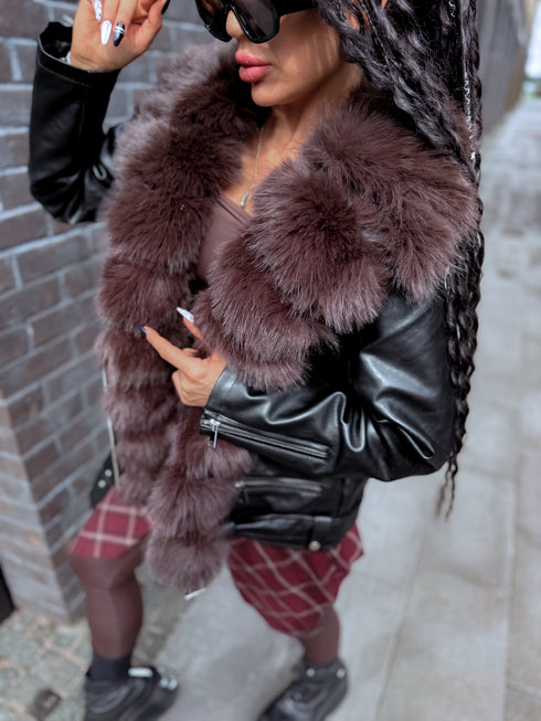 Black overcoat with choco fluff "LUX FUR" FL47