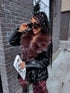 Black overcoat with choco fluff "LUX FUR" FL47