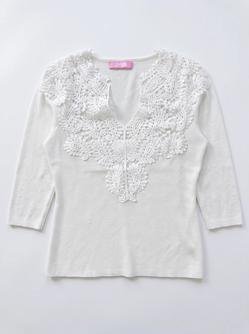 Top with lace neckline "LETTER MC2951" - WHITE