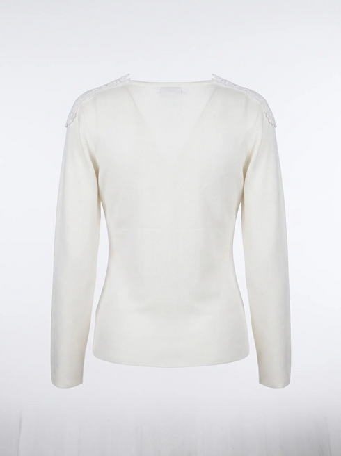 Top with lace neckline "LETTER MC2951" - WHITE