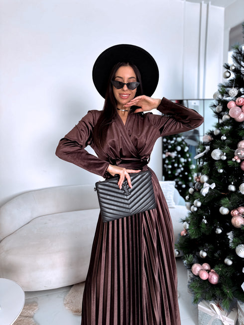 Velvet dress "SNOWFLAKE" 19733 - CHOCO