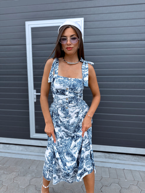 Dress "HAWAII CHARM" 1363 - BLUE WITH WHITE