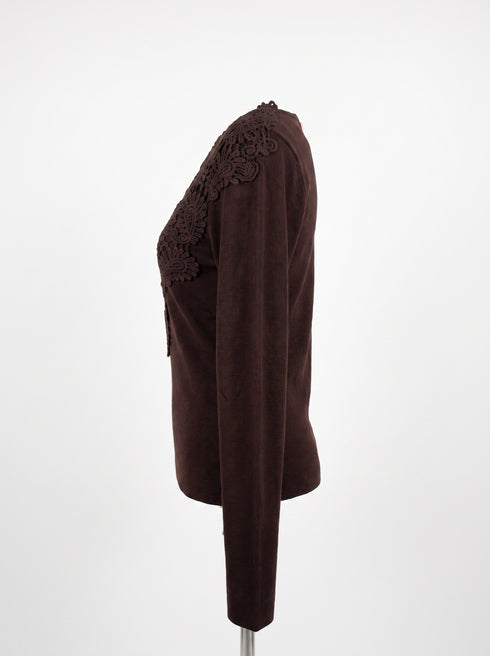Top with lace neckline "LETTER MC2951" - CHOCO