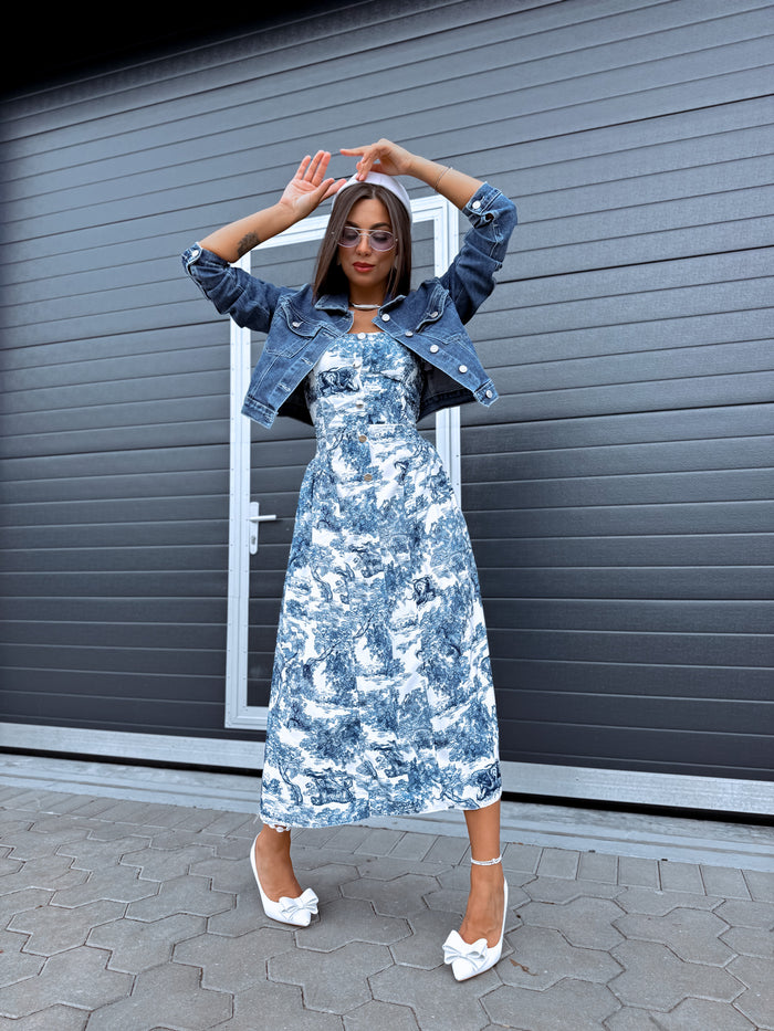 Dress "HAWAII CHARM" 1363 - BLUE WITH WHITE