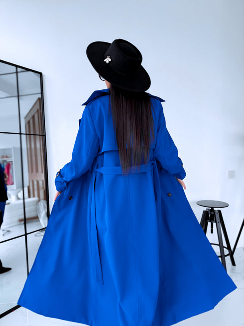 Lightweight autumn trench coat - bright blue