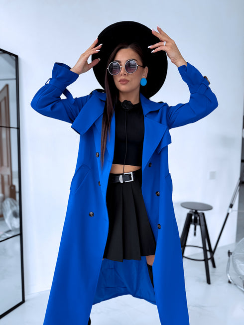 Lightweight autumn trench coat - bright blue