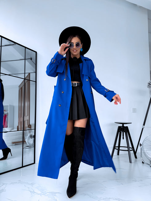 Lightweight autumn trench coat - bright blue