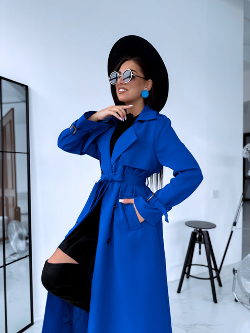 Lightweight autumn trench coat - bright blue
