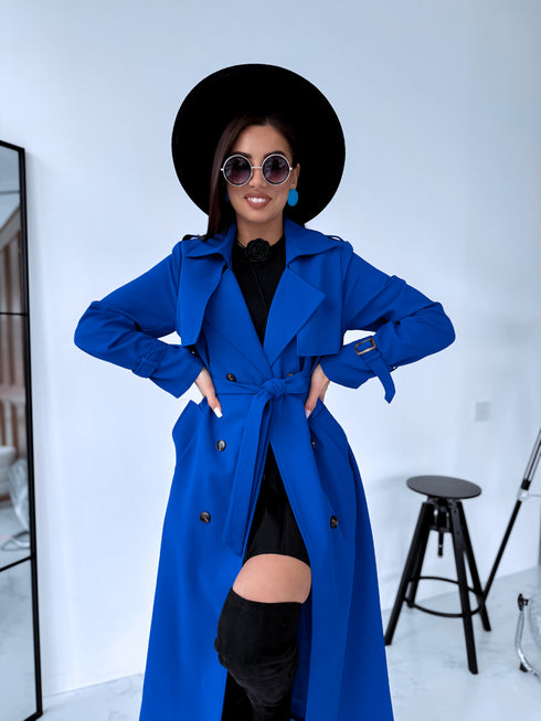 Lightweight autumn trench coat - bright blue