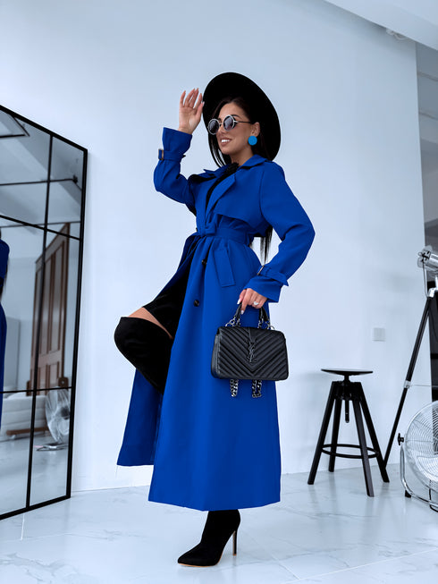 Lightweight autumn trench coat - bright blue