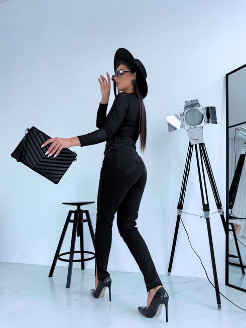 Melnas džinsa bikses "BUTTON LINE" PA65