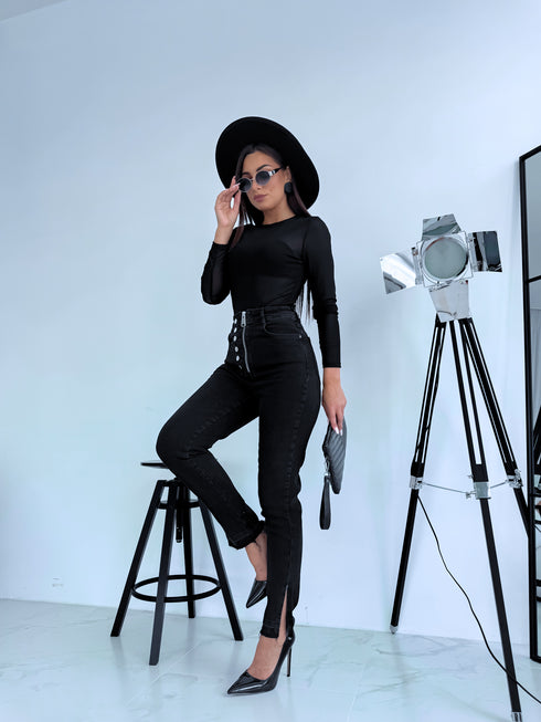 Melnas džinsa bikses "BUTTON LINE" PA65