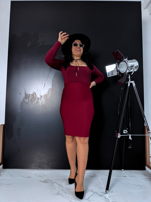 Burgundy, basic PUSH-UP tops with square neckline PRE-ORDER