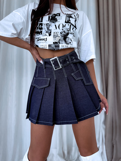 AQUAMARINE 19139 džinsiniai šortai + diržas - TAMSIAI MĖLYNI