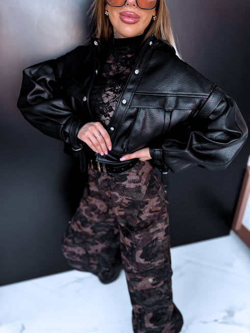 Dirbtinės odos striukė "VINE ROSE 16172" - JUODA