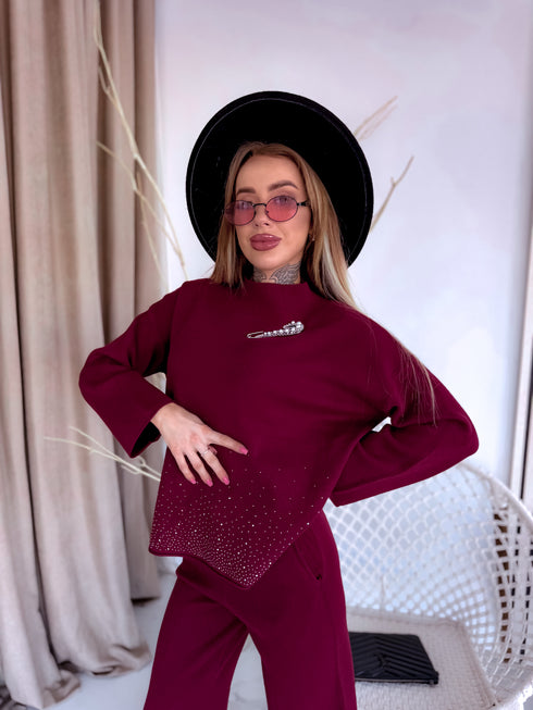 Megztas komplektas "Crystal Xmas LO-133AB" - BORDO