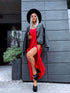 Free, long dress with crossed straps - red