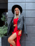 Free, long dress with crossed straps - red