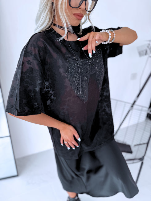 Tīkliņveida t-krekls "AESTHETIC" - MELNS