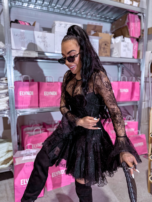 Mini mežģīņu kleita "DORA U71537" - MELNA PRE-ORDER