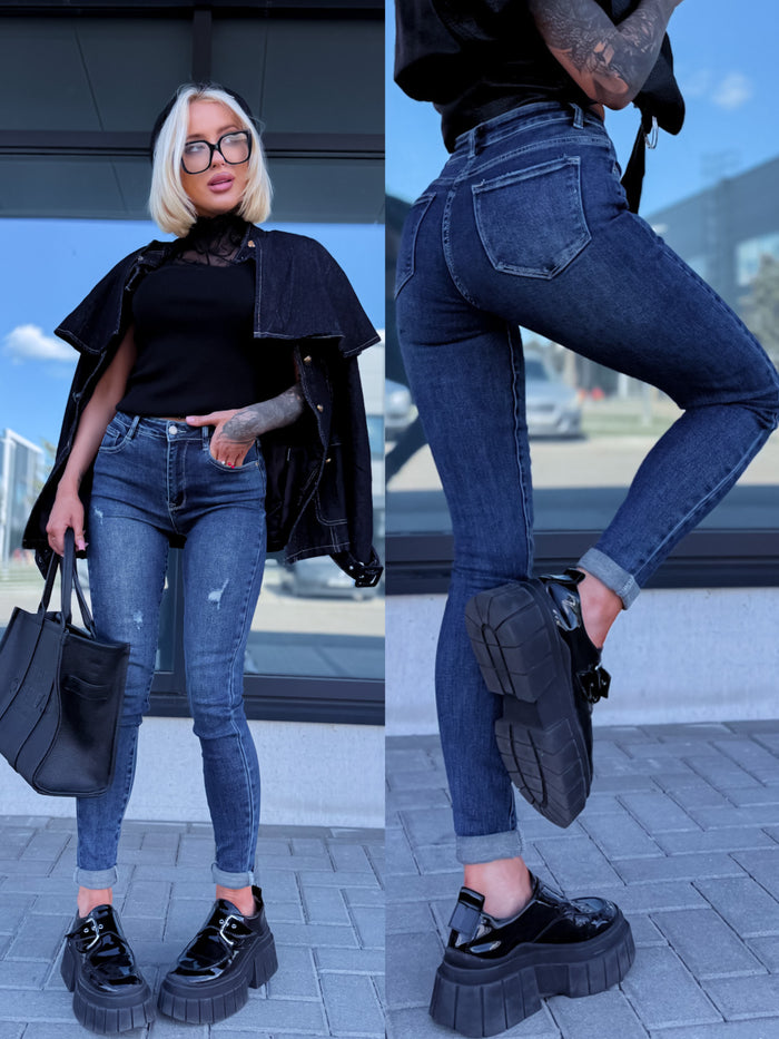 Skinny džinsa bikses "ELEVEN" T5397-6 - TUMŠI ZILAS