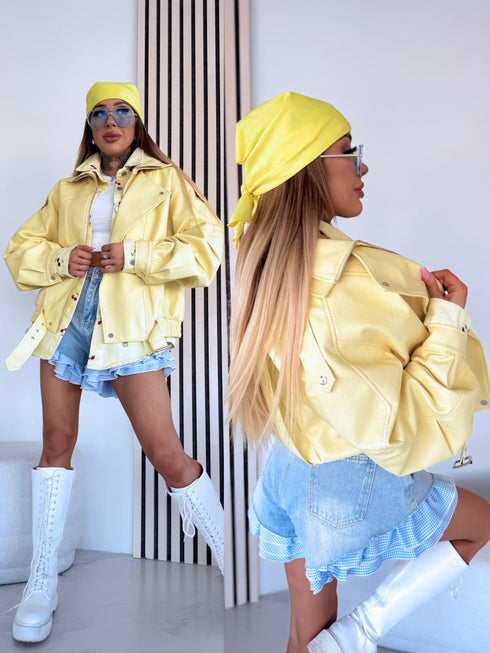 Faux Leather Jacket "GRAVITY" S-6212 - YELLOW PRE-ORDER