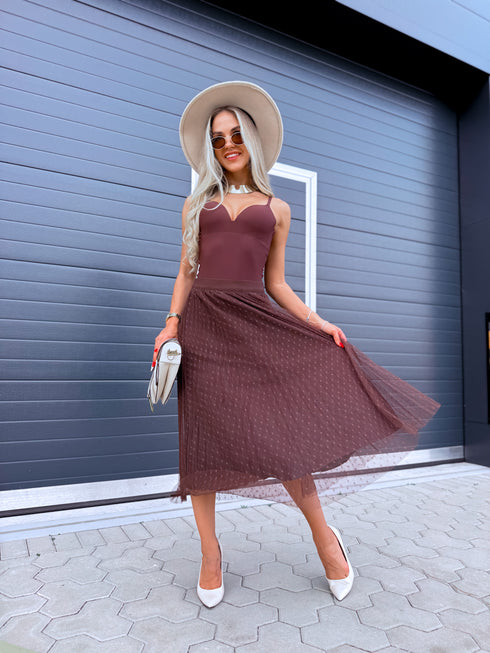 Polka dot, REVERSIBLE, pleated skirt - CHOCO