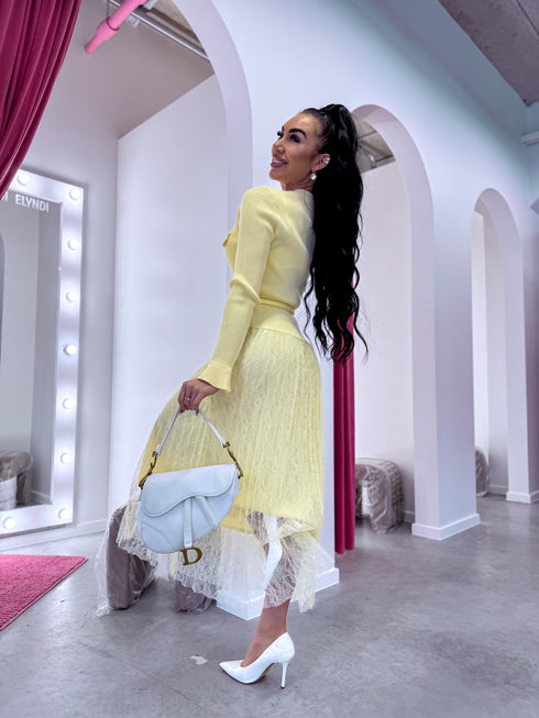 "RETRO CHIC HYY581" dress + belt - YELLOW