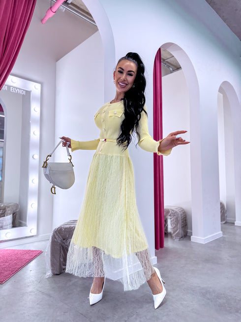 "RETRO CHIC HYY581" dress + belt - YELLOW