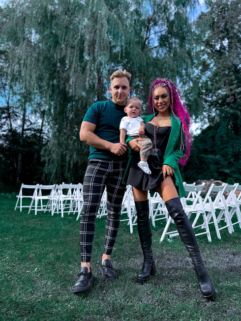 Dubulta rūtojuma, vīriešu bikses - melnas ar baltu 10-1