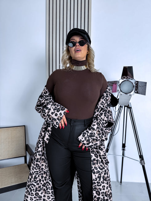 Šokolādes rudos VIENTOŅA bodis su aukšta apykakle H73