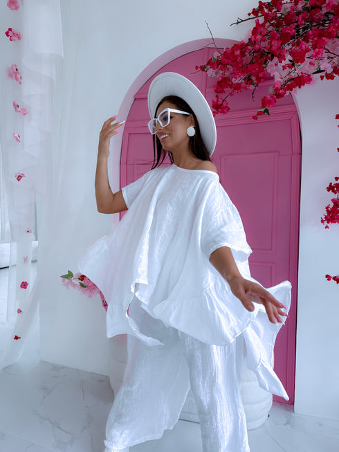 LIELIŲ DYDŽIŲ lino komplektas "AMBER 7261" - baltas