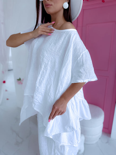 LIELIŲ DYDŽIŲ lino komplektas "AMBER 7261" - baltas