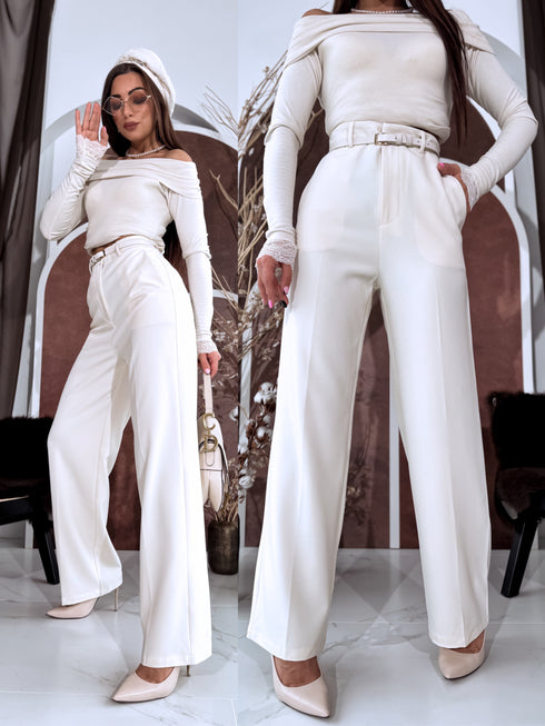 Wide pants + belt "SUDOKU M756" - LIGHT BEIGE