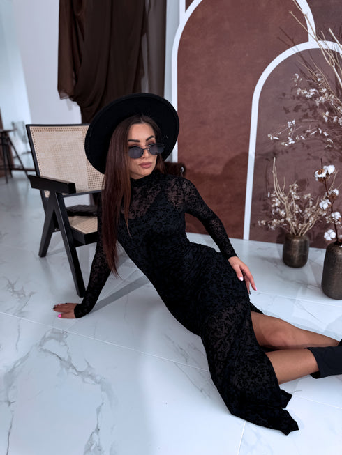 Tīkliņkleita + apakškleita "All Day Rose HS9803" - MELNA