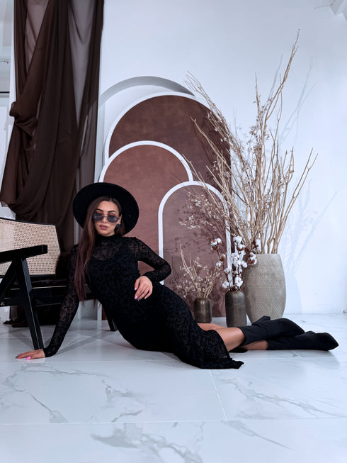 Tīkliņkleita + apakškleita "All Day Rose HS9803" - MELNA