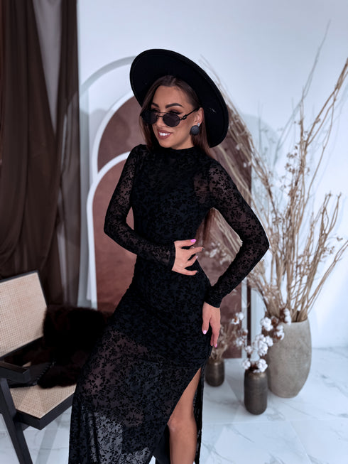 Tīkliņkleita + apakškleita "All Day Rose HS9803" - MELNA