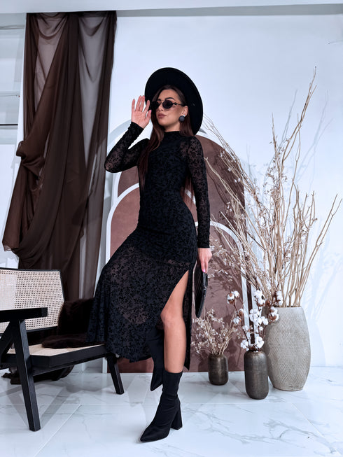 Tīkliņkleita + apakškleita "All Day Rose HS9803" - MELNA