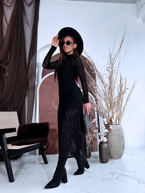 Tīkliņkleita + apakškleita "All Day Rose HS9803" - MELNA